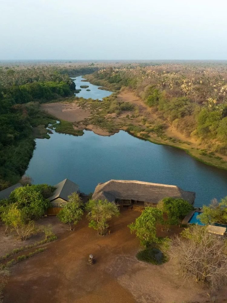 A waterside lodge in the park area